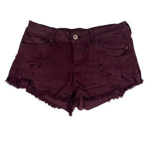 Angel Kiss Shorts Womens Size 9 Maroon Low Rise Stretch Distressed Short Shorts